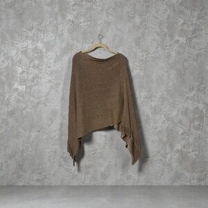 Chic Brown Knit Poncho with Fringe